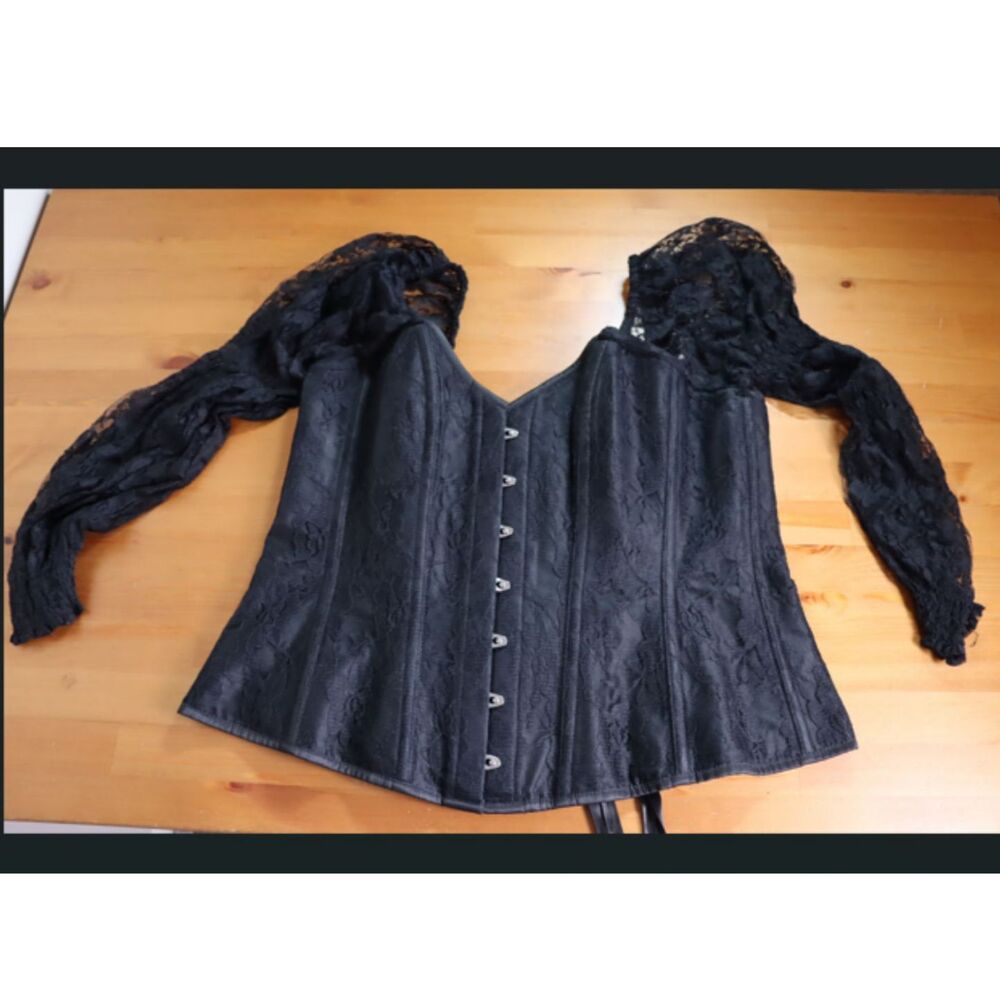 Top Drawer by Daisy Steel Boned Black Corset Lace-Up Hourglass V-Neck